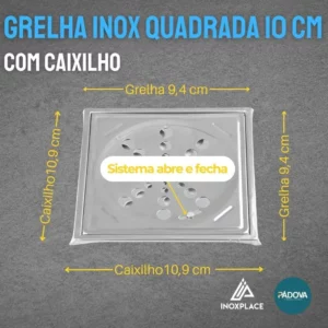 Grelha Inox para Ralo 10x10 Quadrada com Caixilho Padova - Imagem 3