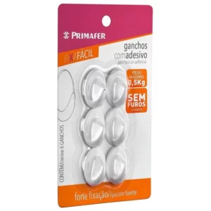 Gancho Plástica com Adesivo Primafer Redondo 0,5kg com 6 Peças Bl 2501 - Primafer