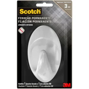 Scotch, 3m, Gancho Adesivo, Fixação Permanente, Sem Furos, Branco, 1 Unidade