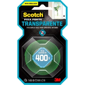 Scotch, 3m, Fixa Forte, Fita Dupla Face, Transparente, 12mm X 2m