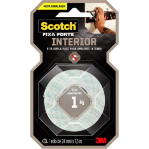Scotch, 3m, Fixa Forte, Fita Dupla Face, Espuma, 24mm X 1,5m