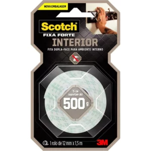Scotch, 3m, Fixa Forte, Fita Dupla Face, Espuma, 12mm X 1,5m